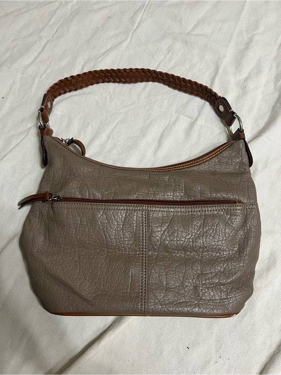 Handbags - Taupe Leather-Textured Shoulder Bag with Braided Handle